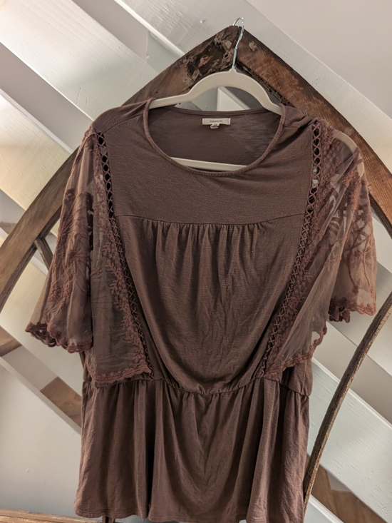 Maurices Sweaters - Maurices Chocolate Brown Lace-Paneled Peplum Top